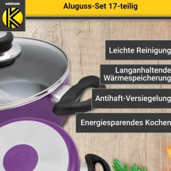 Aluguss-Topfset, 17-teilig lila
