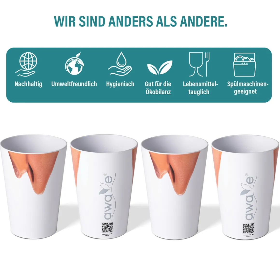 AWAVE Trinkbecher 400 ml rPET Set 4-teilig, mit Eichstrich