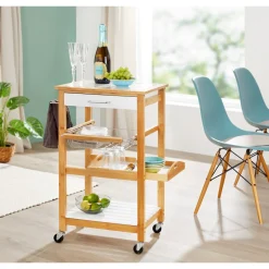 Bambus-Küchen- und Servierwagen