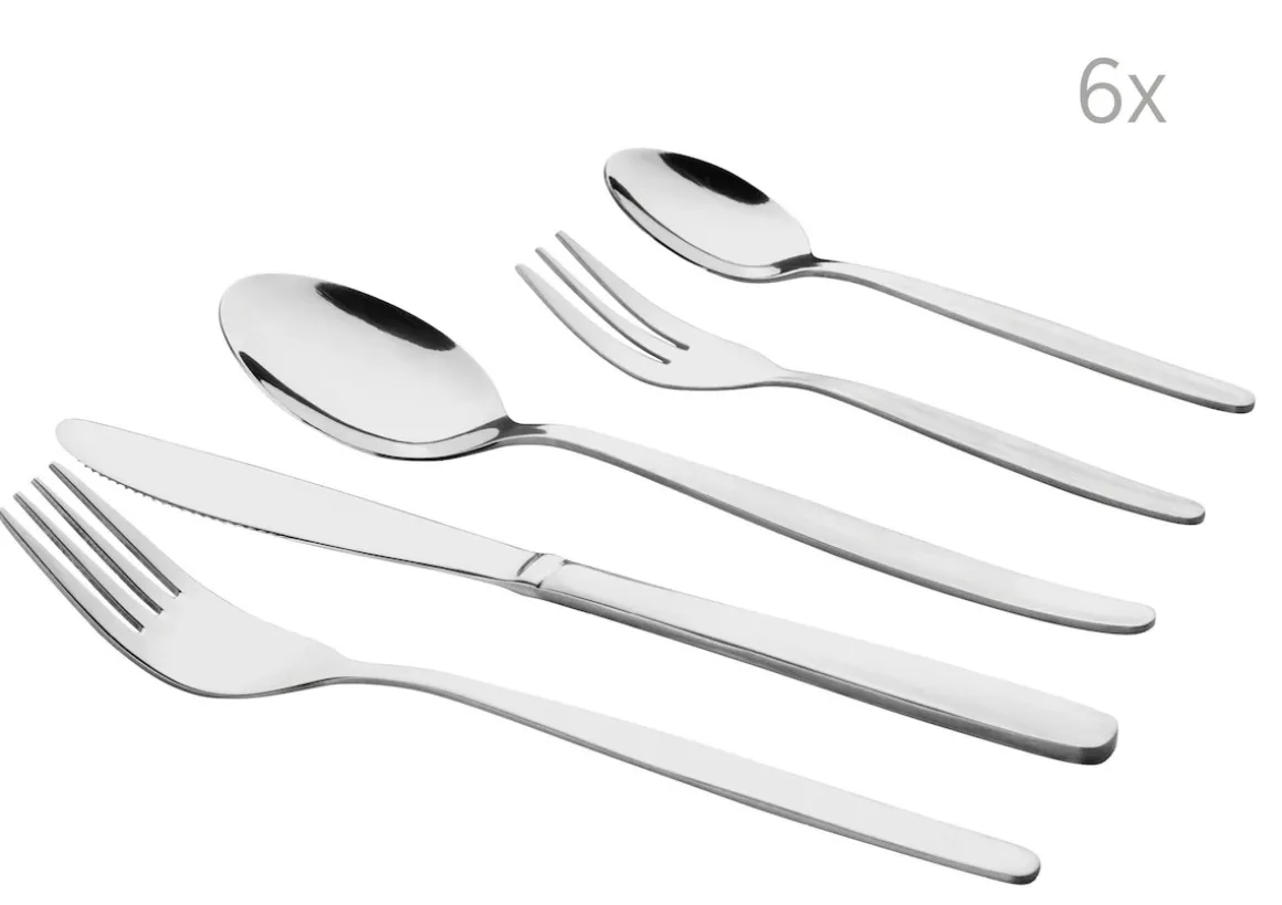Besteck-Set, Edelstahl Serie 200 6x Menülöffel, 6x Menügabel, 6x Menümesser, 6x Kaffeelöffel, 6x Kuchengabel