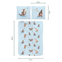 Bettwäsche Baumwolle "Kätzchen", 2-teilig, 135x200 cm hellblau