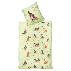 Bettwäsche Baumwolle "Kätzchen", 2-teilig, 135x200 cm grün