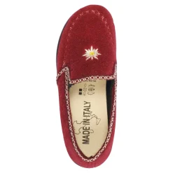 Damen Hausschuh Alpenblume dunkelrot