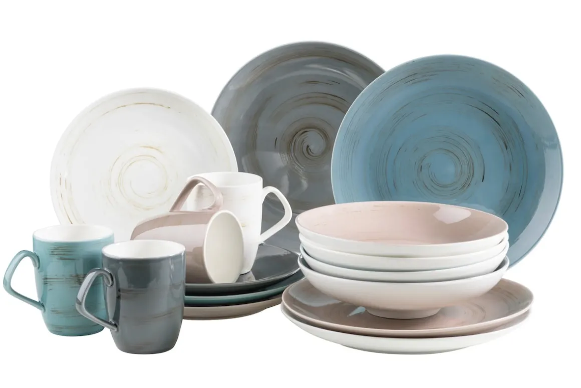 Derby Geschirr-Set, Porzellan 4 x Speisteller, 4 x Dessertteller, 4 x Kaffeebecher, 4 x Müslischale