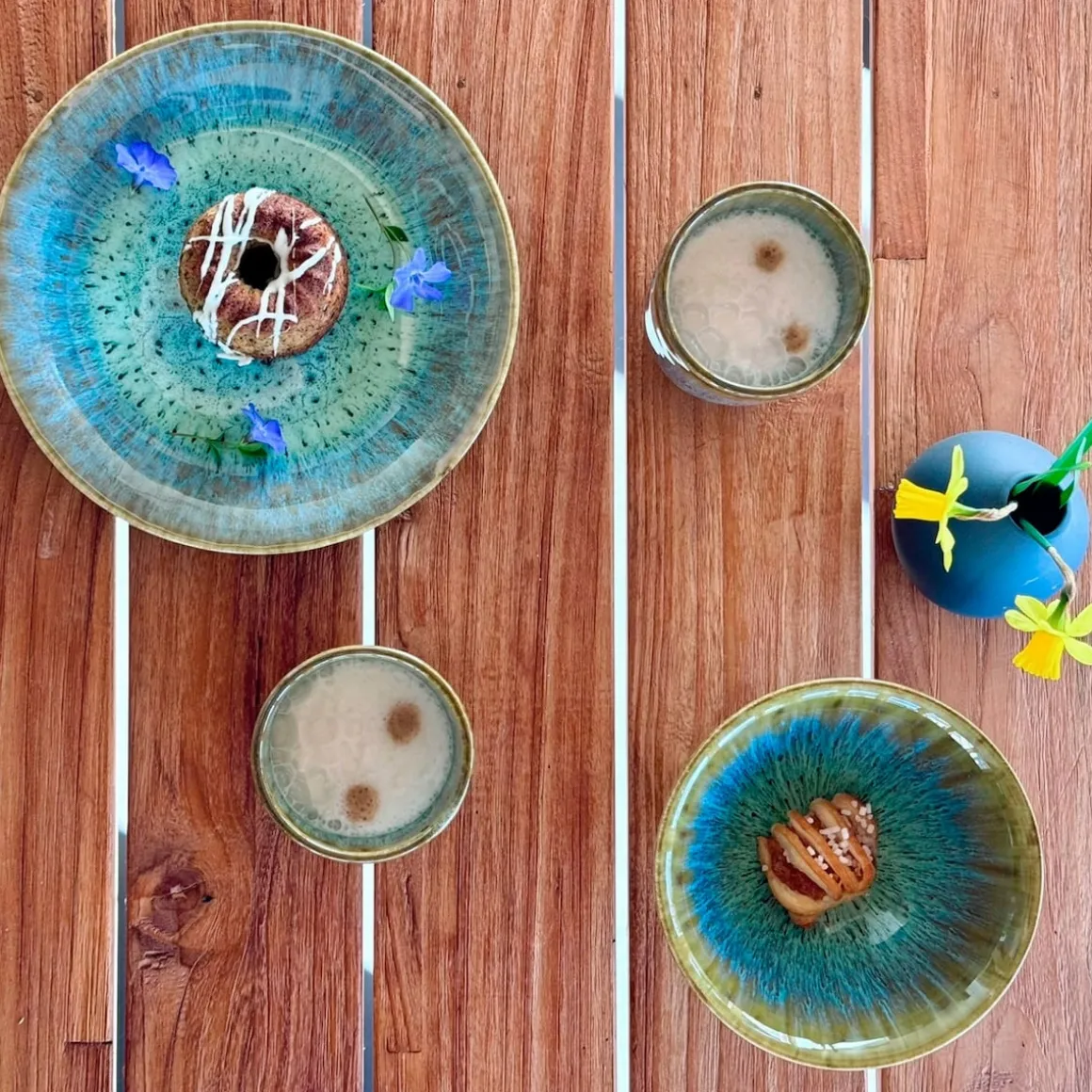 Desserteller-Set, Steinzeug Flussufer blau, grün, braun