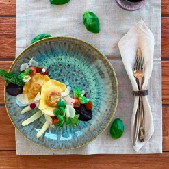 Desserteller-Set, Steinzeug Flussufer blau, grün, braun