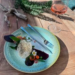 Desserteller-Set, Steinzeug Flussufer blau, grün, weiß