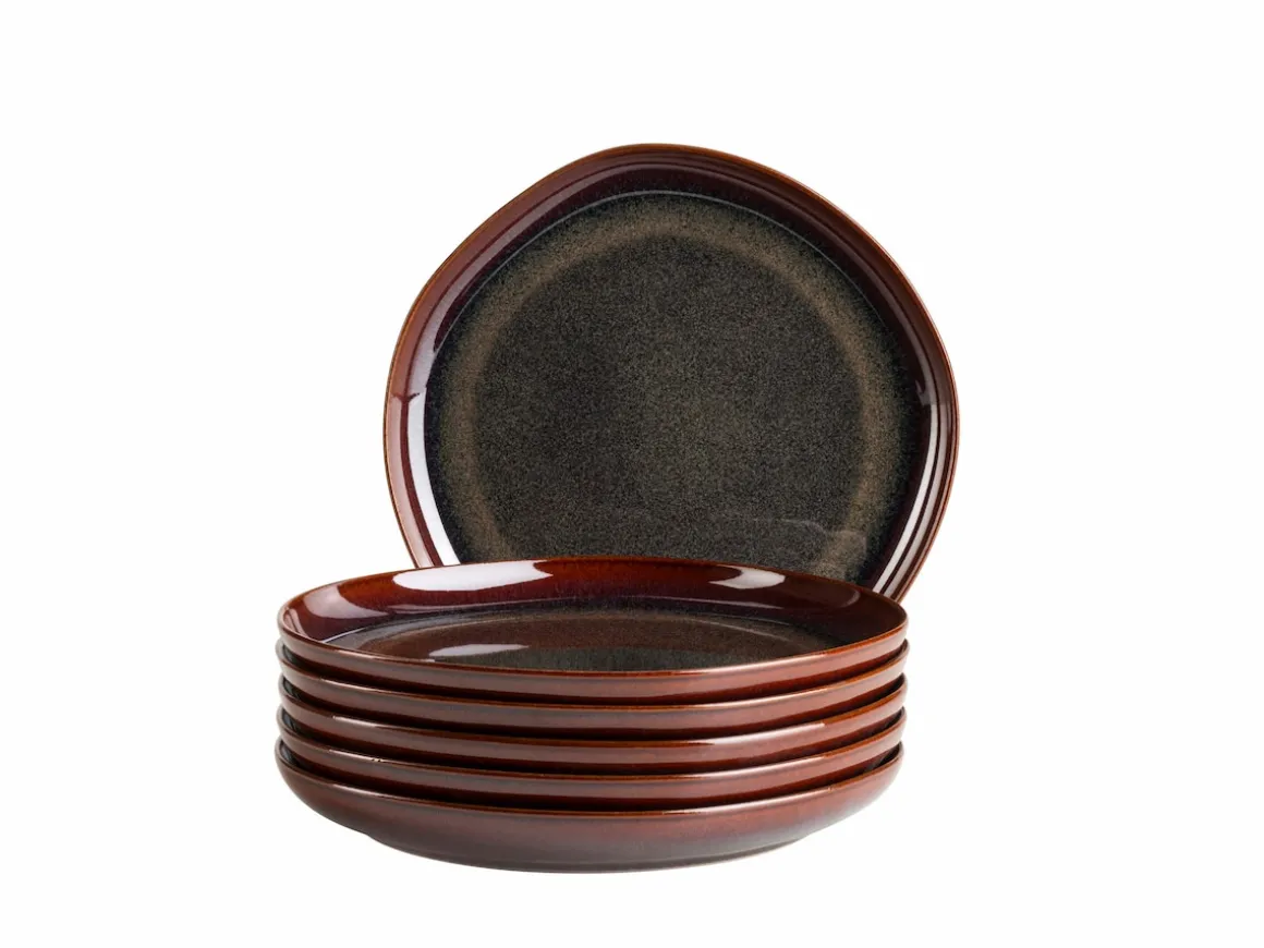 Dessertteller Set, Steinzeug Cordelia Braun