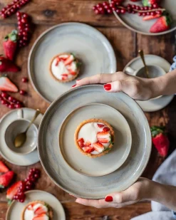 Dessertteller-Set, Steinzeug Nebelwald