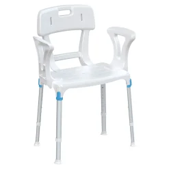 Duschhocker "laguna" mit Hygieneausschnitt, Armlehne, Rückenlehne