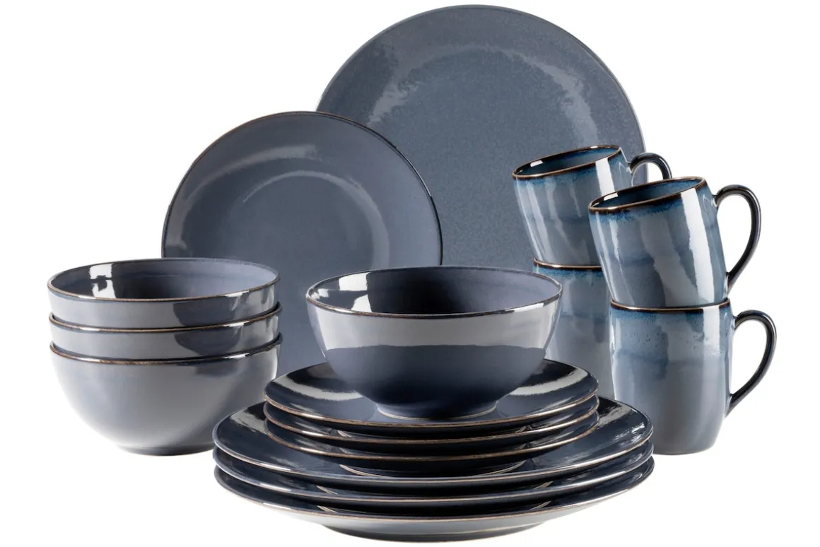 Geschirr-Set, Keramik Ossia Sand, Hellblau