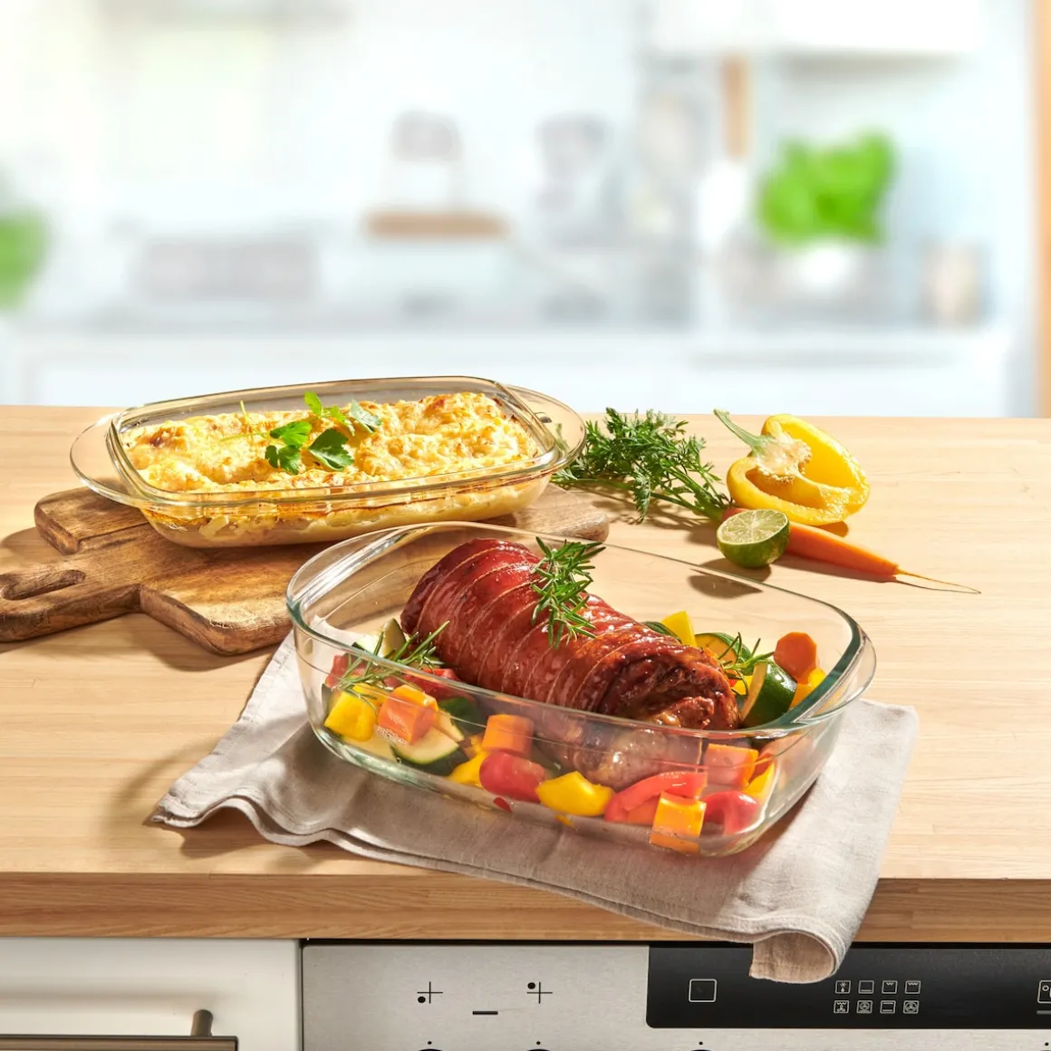 Glas-Back- und -Auflaufform „2 in 1“ mit Deckel