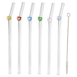 Glas-Strohhalme „Herzen“, 6 Stück