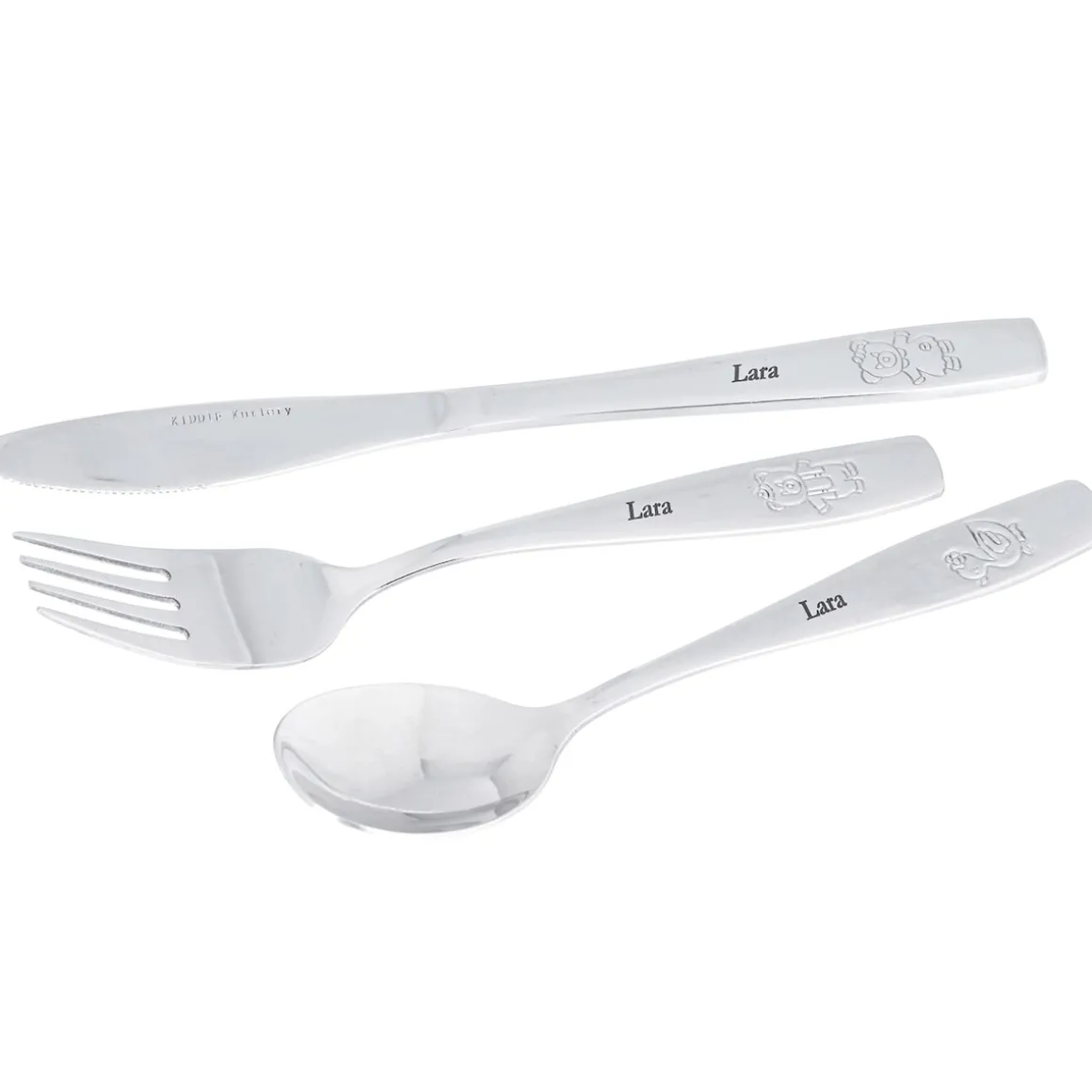 Kinderbesteck personalisiert mit Namen, 3-teilig schlicht graviert