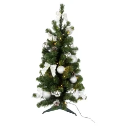 Künstlicher Weihnachtsbaum mit LED-Beleuchtung, geschmückt silber