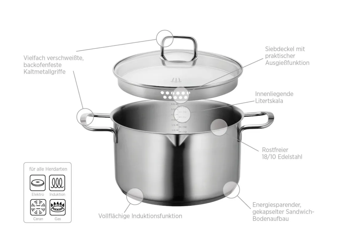 Kochtopf, Edelstahl Sanvito 1 x Topf, 1 x Deckel