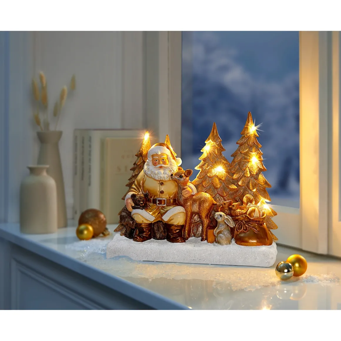 LED-Dekofigur „Santa mit den Tieren“