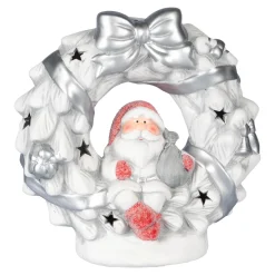 LED-Keramikfigur „Santa im Kranz“