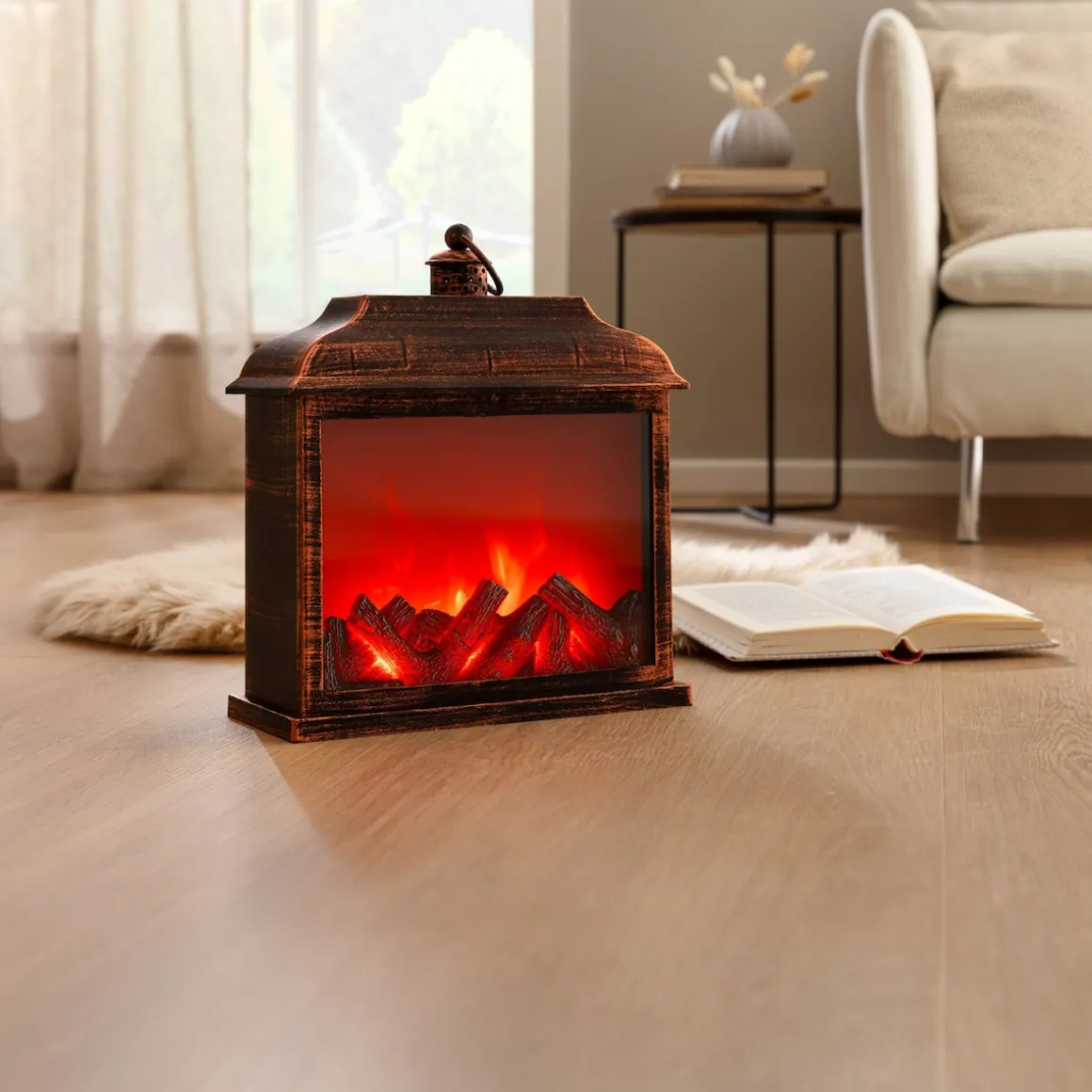 LED-Laterne mit Kaminfeuer "Antik"