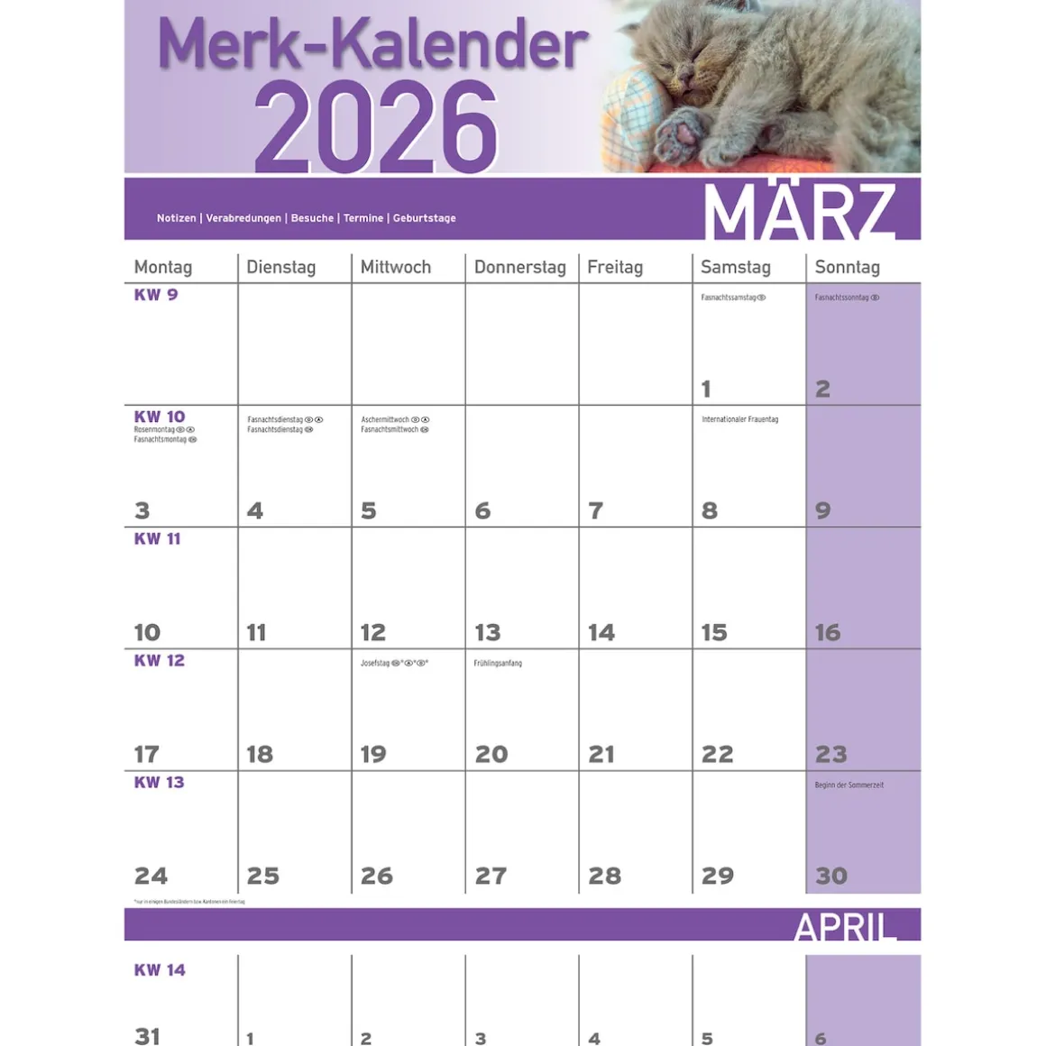 Merkkalender 2026 „Katzenbabies“