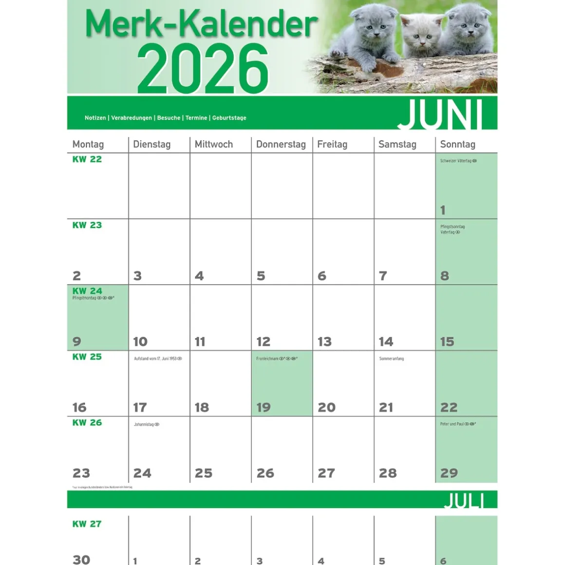 Merkkalender 2026 „Katzenbabies“