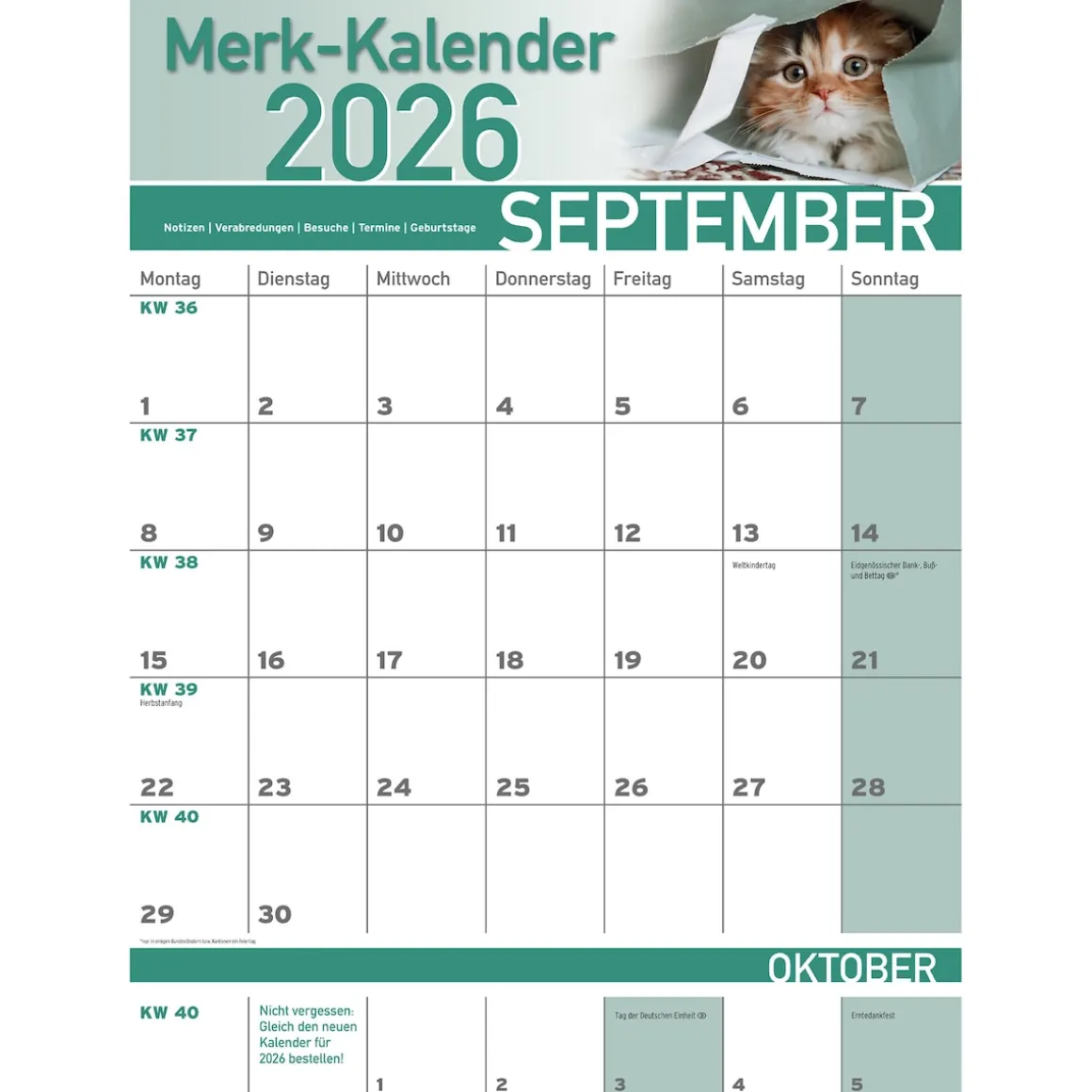 Merkkalender 2026 „Katzenbabies“