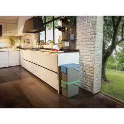 Müllbehälter, 2er Set, je 25 l, stapelbar grau