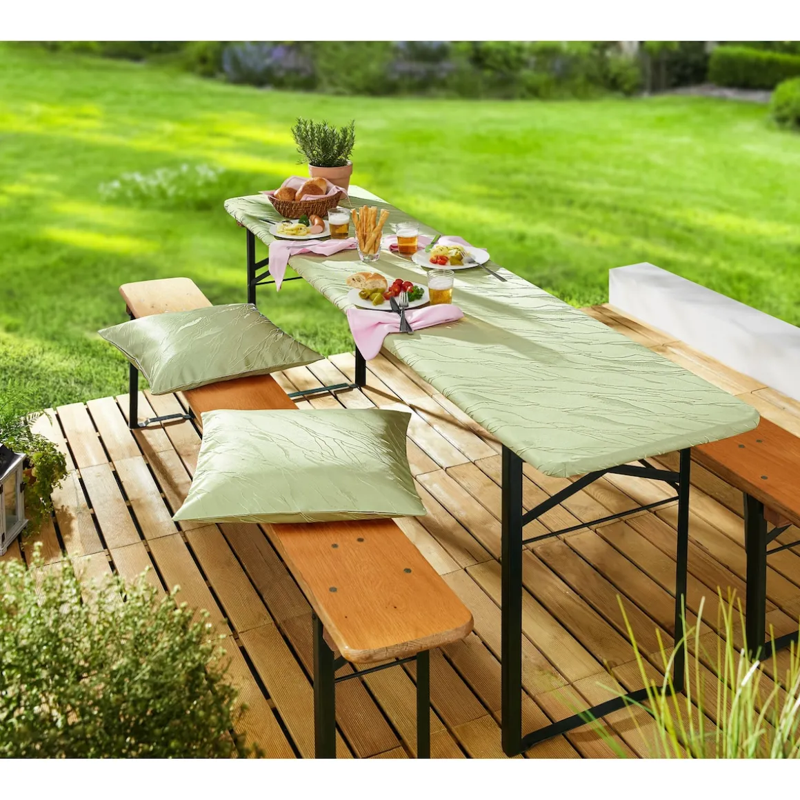 Outdoor-Jacquard-Kissenhülle zartgrün