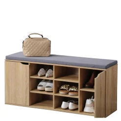 Schuhschrank mit Sitzkissen, 2 Türen und 6 Fächer Sonoma-Eiche