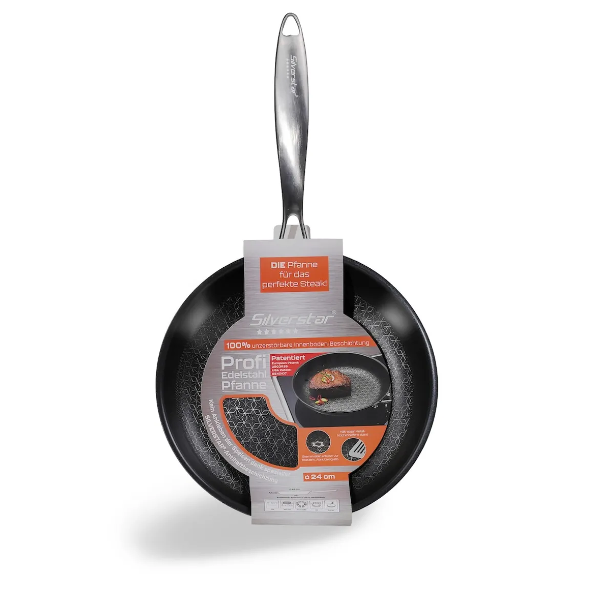 SILVERSTAR Edelstahlpfanne Bratpfanne 24 cm | ohne Deckel