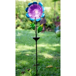 Solar-LED-Gartenstecker "Blütenzauber" mit Fiberglas blau