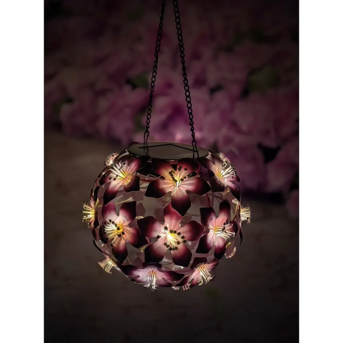 Solar-LED-Hängeleuchte "Hibiskus" pink