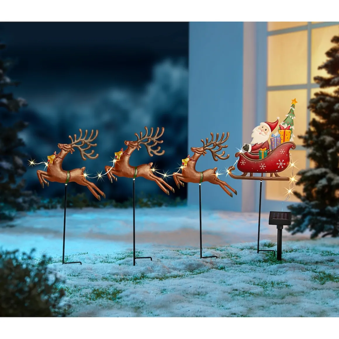 Solar-Weihnachts-Gartenstecker „Santa“, 4-teilig