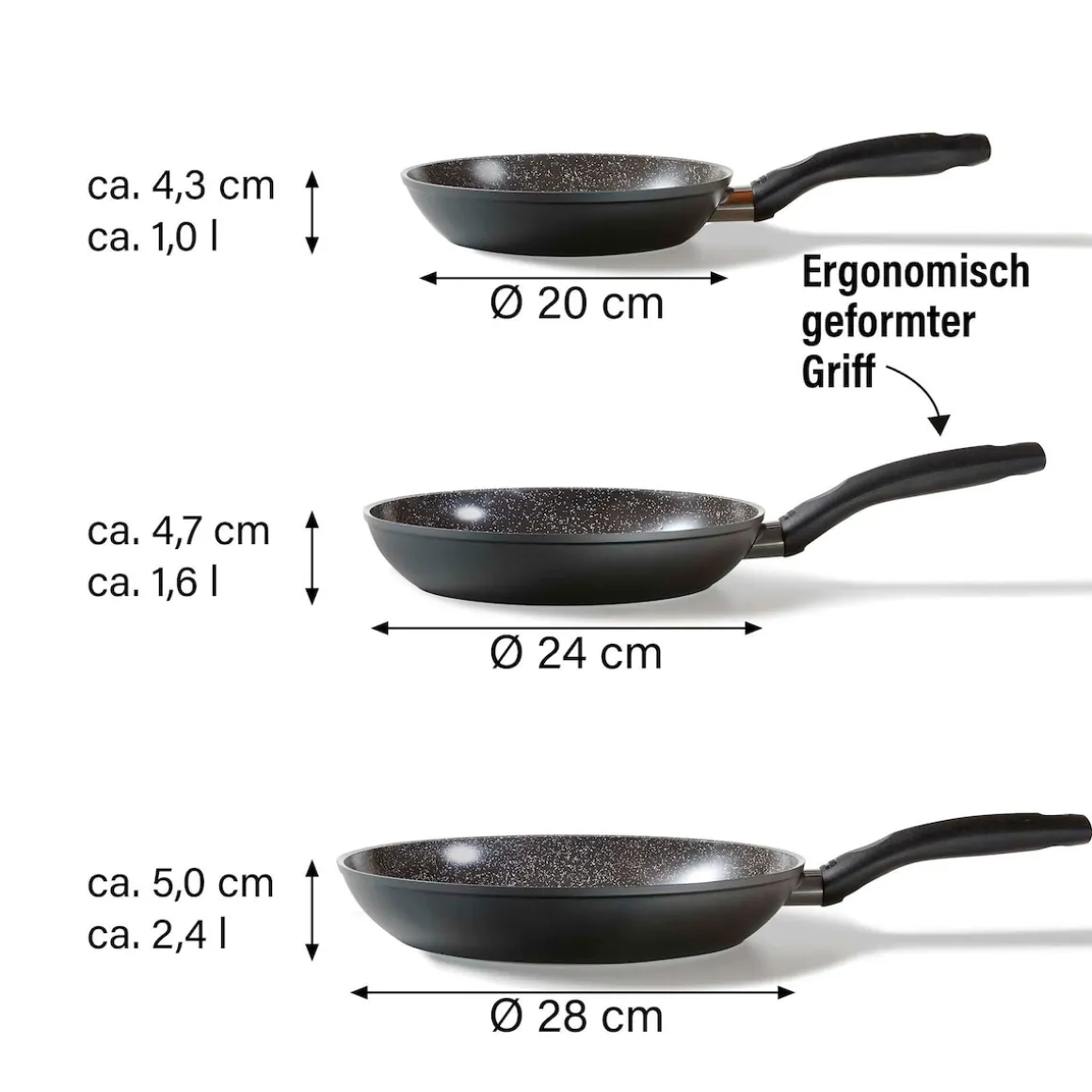 STONELINE CERAMIC Keramik Pfannen-Set 3-teilig 20/24/28 | ohne Deckel