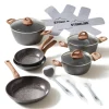 STONELINE CERAMIC Keramik Kochgeschirr-Set 14-teilig | mit Deckeln - Holzoptik
