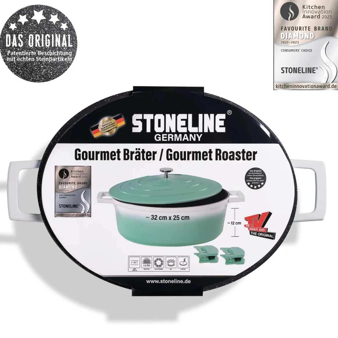 STONELINE Cocotte Bräter Oval 32x25 cm Mint | mit Deckel