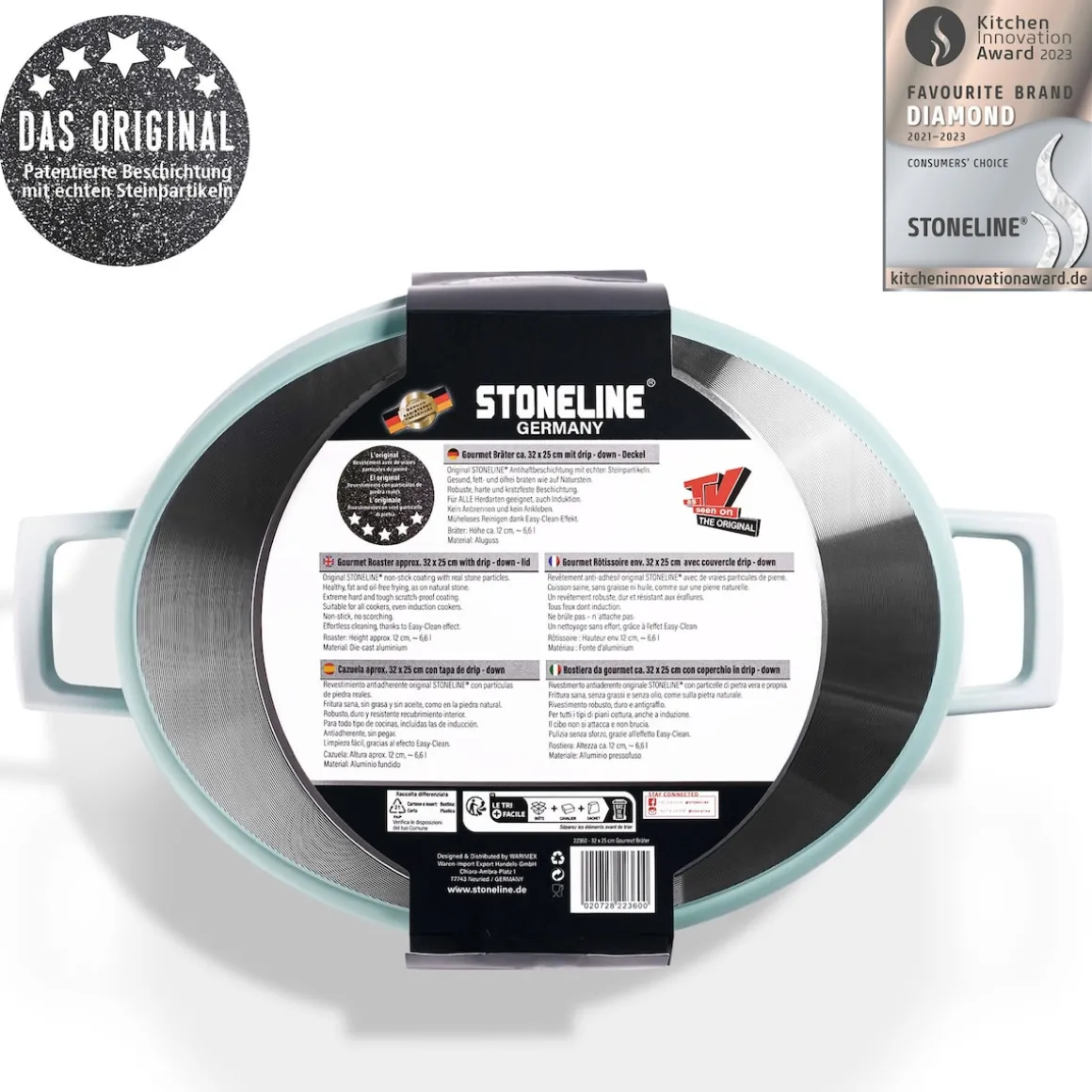 STONELINE Cocotte Bräter Oval 32x25 cm Mint | mit Deckel