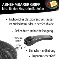 STONELINE Made in Germany Wokpfanne 32 cm mit abnehmbarem Griff | ohne Deckel - Schwarz