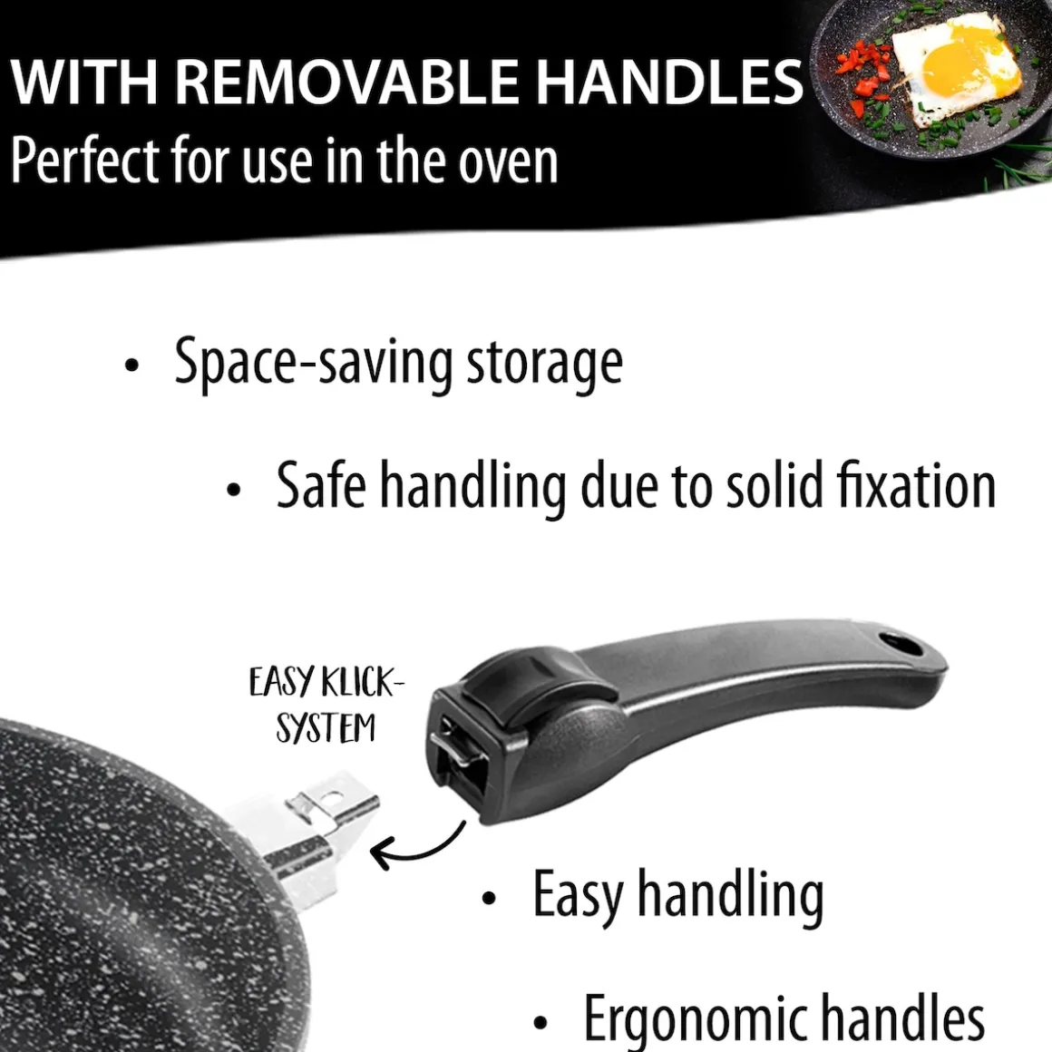 STONELINE Made in Germany Wokpfanne 32 cm mit abnehmbarem Griff | ohne Deckel - Schwarz