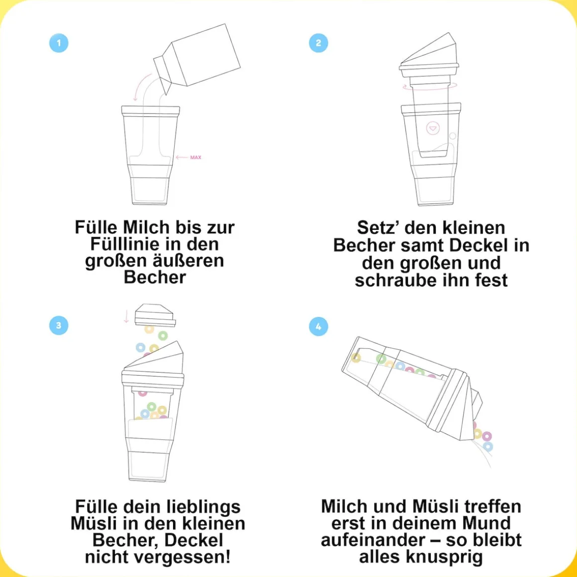 STONELINE Original CrunchCup Tragbarer Müslibecher To Go 260 + 250 ml | Gelb