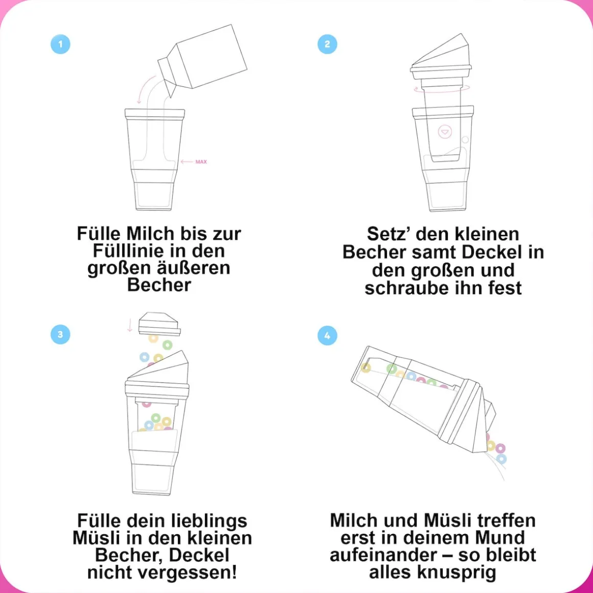 STONELINE Original CrunchCup Tragbarer Müslibecher To Go 260 + 250 ml | Pink