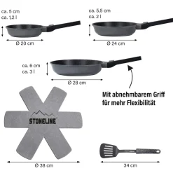 STONELINE SMART Pfannen-Set 6-teilig 20/24/28 mit abnehmbaren Griffen | ohne Deckel