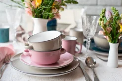 Suppentassen-Set, Steinzeug Maila Petrol, Altrosa, Beige, Dunkelblau