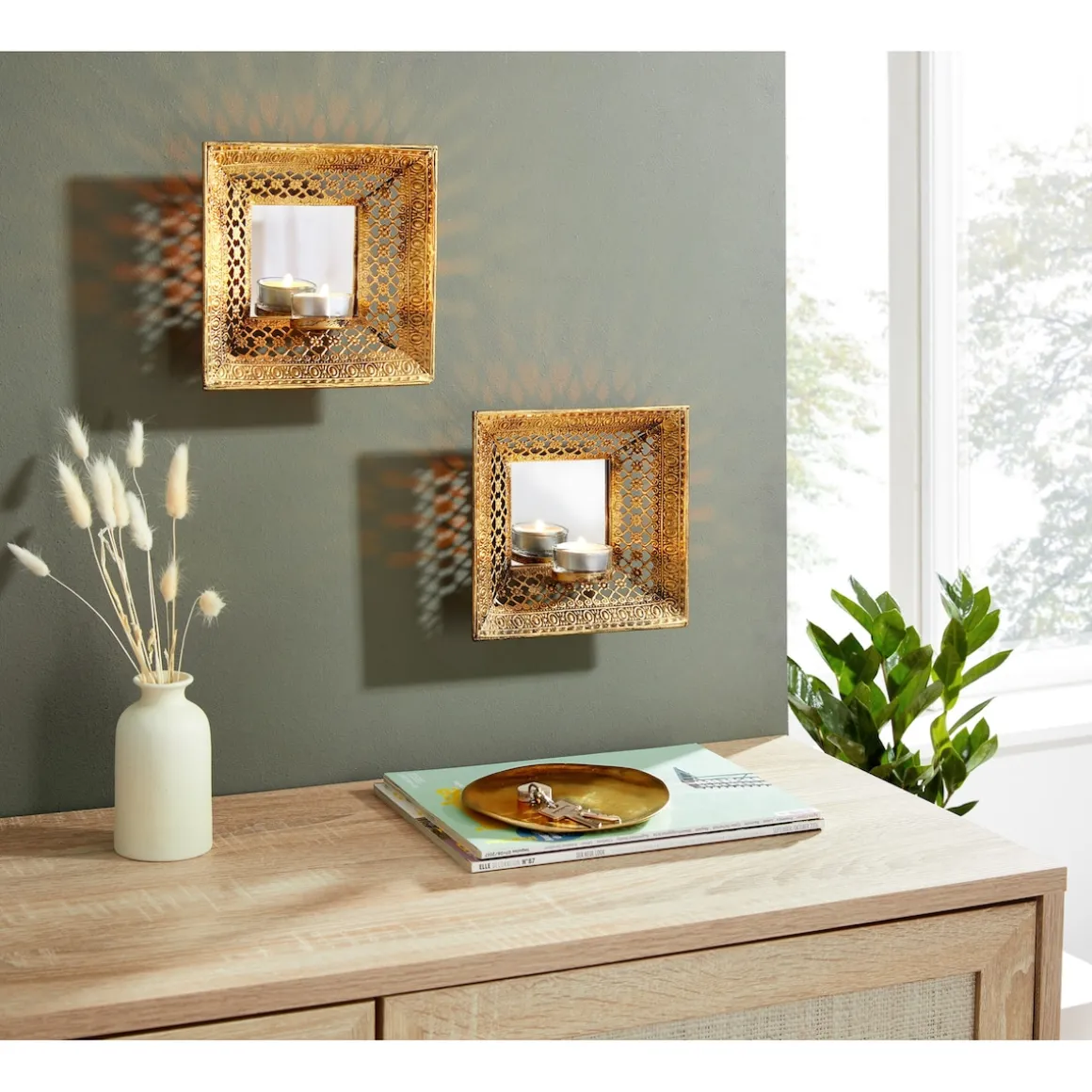 Wandleuchten mit Spiegel, 2 Stück