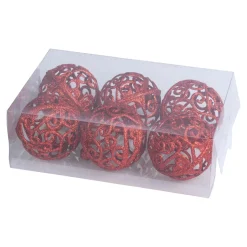 Weihnachtskugel-Set, 6 Stück Red-Glitter