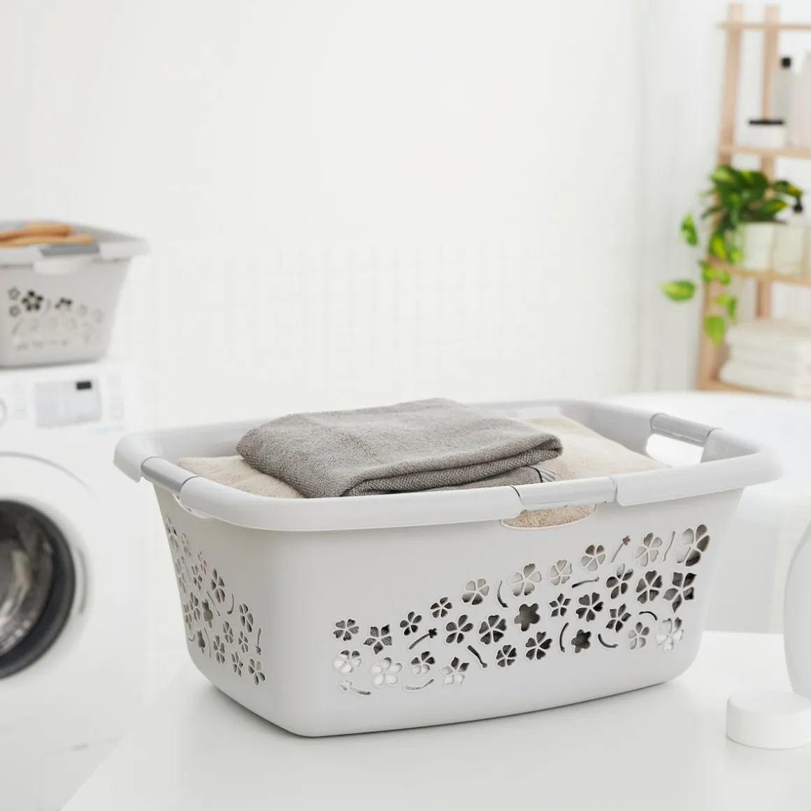 Wäschekorb Flowers grau - 50 l